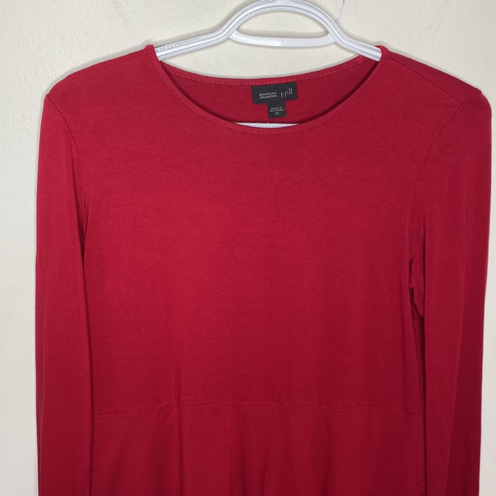 J Jill Wearever collection red stretch jersey knit tiered long sleeve dress XS - Picture 3 of 9